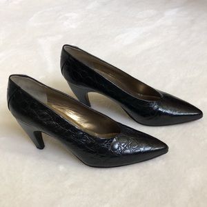 New Via Spiga Leather Made In Italy Black Croc Heels
